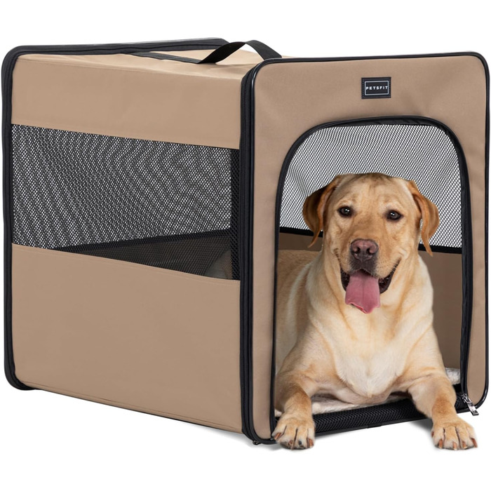 Складана переносна клітка для собак Petsfit, велика, Khaki, 79x53.5x66 см
