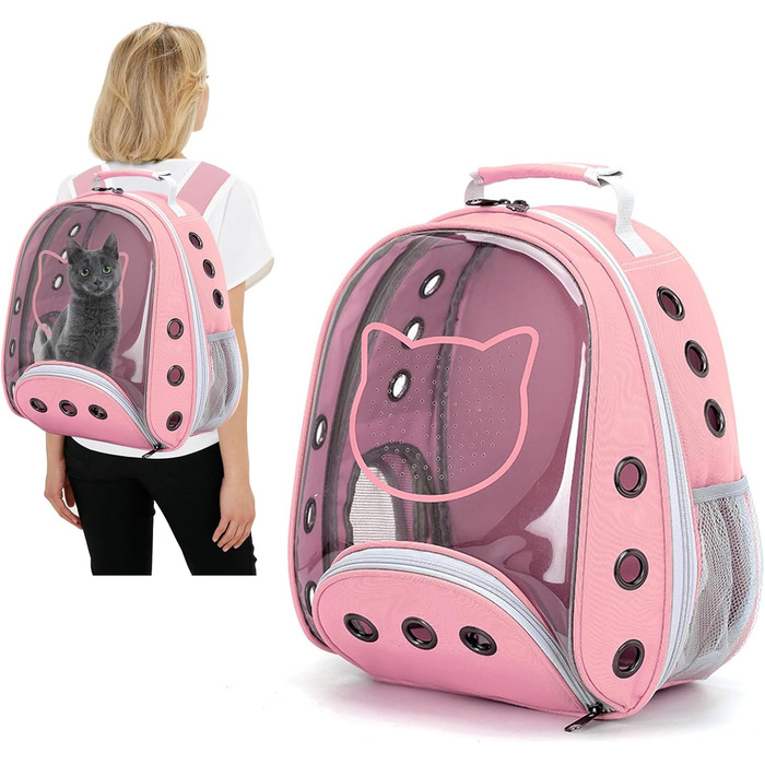 Рюкзак для котів та маленьких собак PETCUTE, рожевий, до 6 кг, знімний килимок, прозоре вікно, для подорожей