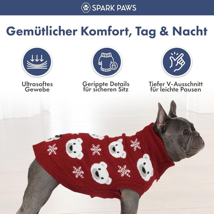 Пуловер для собак Spark Paws з ведмедиком полярника, розмір L (7-10 кг) - теплий в'язаний пуловер для маленьких, середніх та великих собак, включаючи Французьких Бульдогів