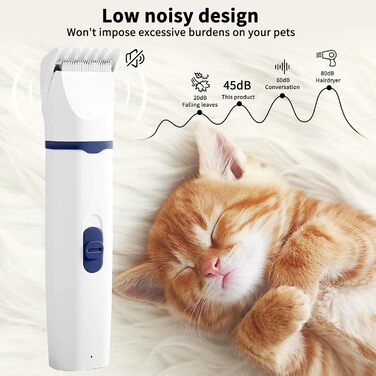 Airminti 4-в-1 Безшумна машинка для стрижки шерсті котів, USB-зарядка, 4 змінні насадки, машинка для собак, для догляду за очима/вухами/лапами/нігтями (Блакитна)