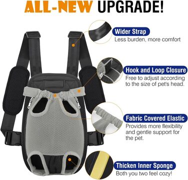 Рюкзак-переноска для тварин Pawaboo, регульований, сірий, для собак та котів середніх розмірів