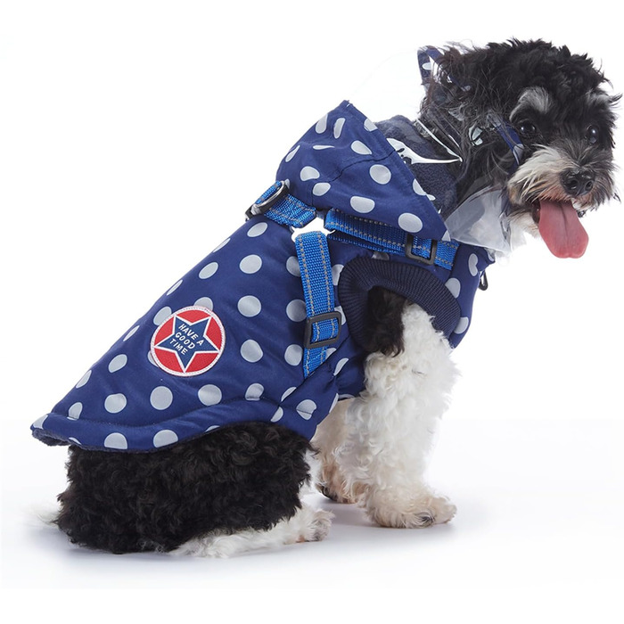 Зимовий теплий пуховик для собак з протекторними отворами, вітронепроникна куртка для холодної погоди, бавовна, костюм для цуценят, маленьких та середніх собак, розмір XL (2XL: Обхват грудей:55см/21.6 дюймів, Стиль 2: Синій горошок)