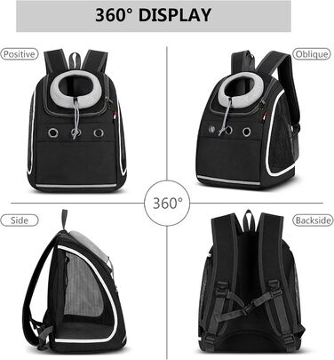 Рюкзак для собак та котів PETCUTE: зручний та практичний для подорожей, хаджінг, кемпінгу. Чорний колір.