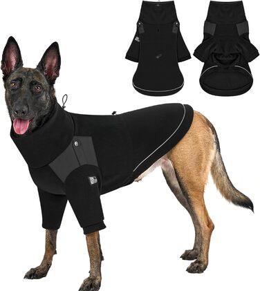 Пуловер для собак OneTigris, теплий флісовий одяг з петлями для ніг та отвором для повідка, зручний для вигулу, чорний, XL (Brust: 85cm, Hals: 62cm)