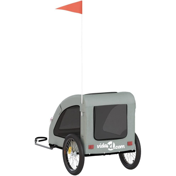 Фасба Причіп для собак, велосипедний причіп для тварин, причіп для собак з відбивачами та прапором, причіп для котів та домашніх тварин, сірий, Оксфордська тканина та метал, 137 x 68 x 72 см (Д x Ш x В)