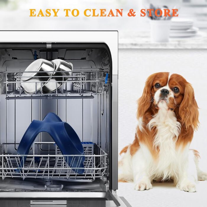 Миска для собак VIVAGLORY Splashfree - нерозливна миска, нержавіюча сталь, силіконова підставка, для кемпінгу, S, Navy Blue, 236 мл