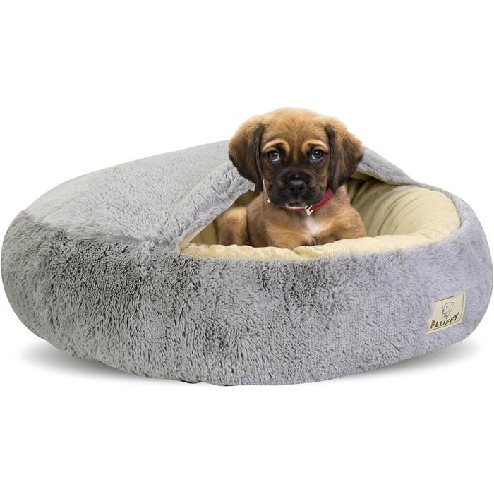 Кругле ліжко для собак та котів Zotteliges з балдахіном, сірого кольору, діаметр 70 см