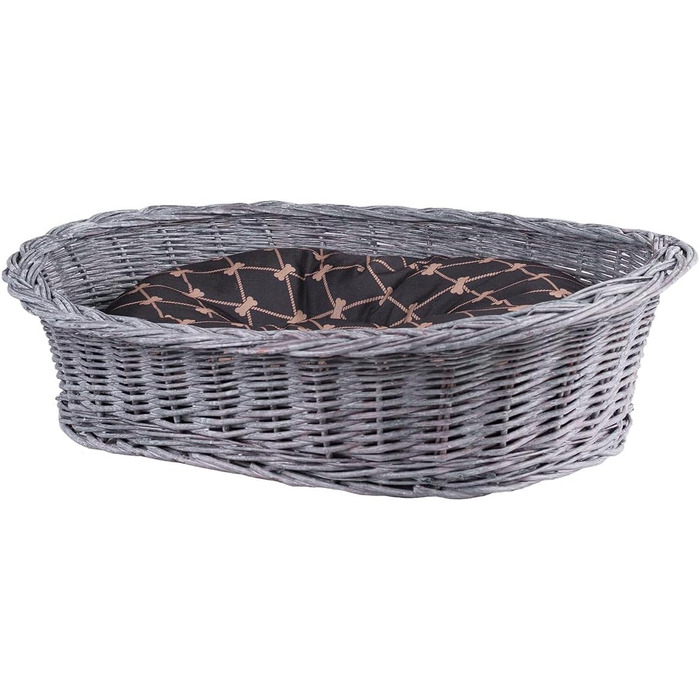 Плетенний корзинка для собак та котів з подушкою, 95x72x27 см (сірий/чорний)