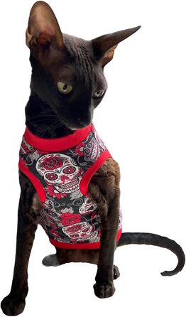 Футболка Kotomoda Sphynx для котів Sphynx, червоний череп (XS)