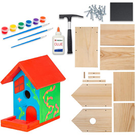 DIY годівничка для птахів: набір для збирання та розмальовки. Комплект включає молоток, цвяхи, фарби та інструкцію. Ідеально для дітей. Бренд Skylark
