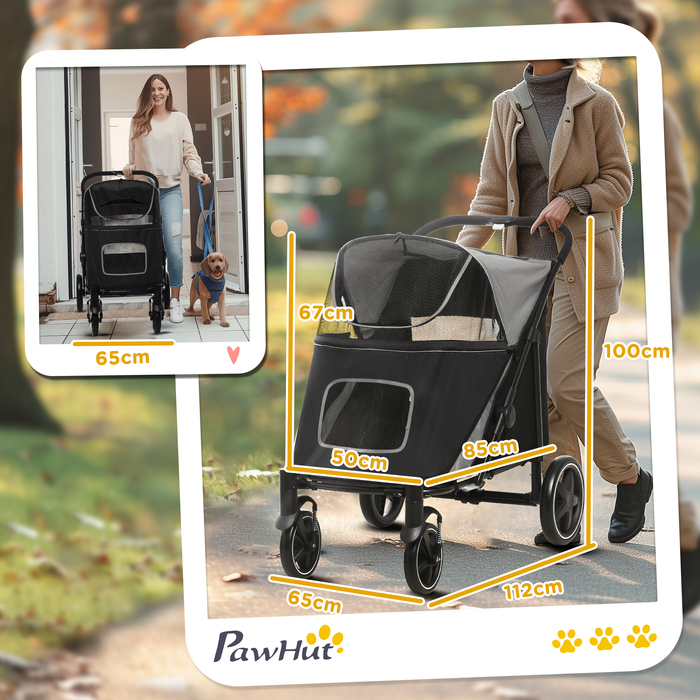 Візок для собак (buggy) до 30 кг, складаний, з регульованим навісом та кошиком для речей, 112 x 65 x 100 см, сірий