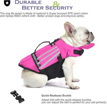 Рятувальний жилет для собак з плавниками, для собак з проблемами підборіддя, легкий та безпечний для водних видів спорту, з ручкою та світловідбиваючими елементами для малих, середніх та великих собак (L, Рожевий)