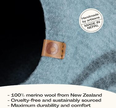 Кішечка ліжко Meowfia з 100% мериносової вовни – ручне валяння, екологічне ліжко для котів та кошенят, м'яке, тепле взимку та прохолодне влітку, стильний дизайн аквамарин блакитний L