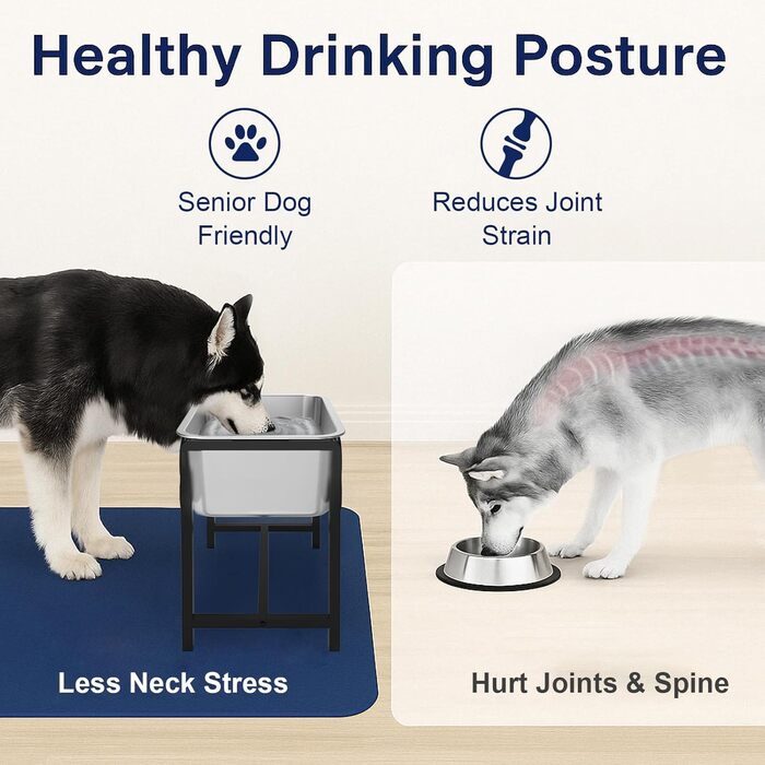 Підвищений миска для собак великих порід, 41.9 см, з підставкою, нержавіюча сталь, 6.7 л, для здорового пиття, легко миється, для дому