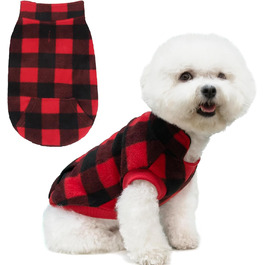 Тепла флісова жилетка для собак Plaid Hundeweste - червона, з кишенею, для зимових днів