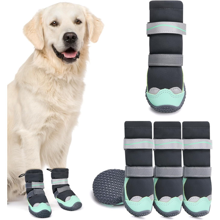 Чоботи для собак SlowTon - Водонепроникні зимові чоботи для собак, теплі снігоступи з неслизькою гумовою підошвою та світловідбиваючими смугами для собак маленьких та великих порід, розмір 5 (зелений)