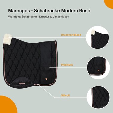 Schabracke Marengos Modern Rosé для теплокровних коней: м'яка підкладка, захист гриви та хребта, бароковий дизайн з квітковою стежкою та декоративною корделлю | підходить для виїздок та універсального використання, чорний колір