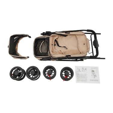 Складаний візок для собак та котів, 2-рівневий, з сумкою та ременями безпеки (Хакі)