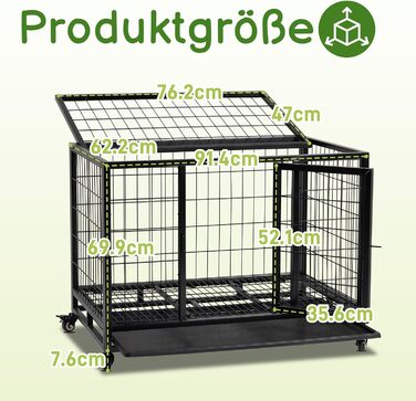 Міцна переносна переноска для собак, 2 двері, фіксуючі колеса, знімний піддон – для середніх та великих собак – чорна (92x62x75 см)