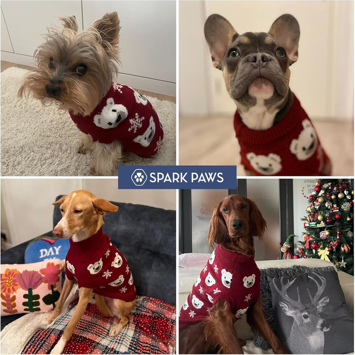 Пуловер для собак Spark Paws з ведмедиком полярника, розмір L (7-10 кг) - теплий в'язаний пуловер для маленьких, середніх та великих собак, включаючи Французьких Бульдогів