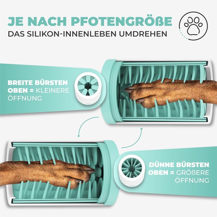 Очисник для лап тварин Maggie & Cooper (L, зелений) | для чистих лап | з мікрофібровою рукавичкою | 2 розміри | придатний для миття в посудомийній машині | м'які щітки