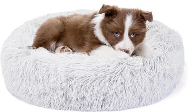 Заспокійливе ліжко-пончик для собак та котів середнього розміру, з ковдрою, сірого кольору. Легко миється, м'яке, пухнасте, діаметр 61 см, ковдра 71x23 см. Розміри: 60x60x17 см