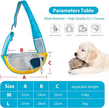 PETCUTE Сумка-переноска для собак, блакитна. Зручна переноска для цуценят та малих собак, з регульованою ручкою та безпечною шлейкою. Має дихаючу сітку та передню кишеню. Ідеально для прогулянок на свіжому повітрі.