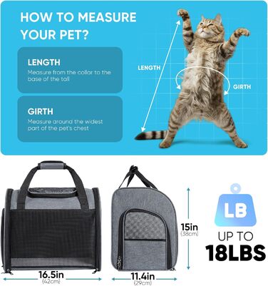 Рюкзак-переноска для котів з сітчастим вікном - складаний переносник для котів та маленьких собак (4-8 кг) з надійною застібкою-блискавкою, страхувальний поводок, ідеальний для подорожей та прогулянок