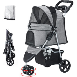 Візок для собак до 15 кг, складний, з кошиком для зберігання, сіткою та захистом від дощу. Підходить для маленьких та середніх собак, котів. Візок-тролей для собак (Сірий)