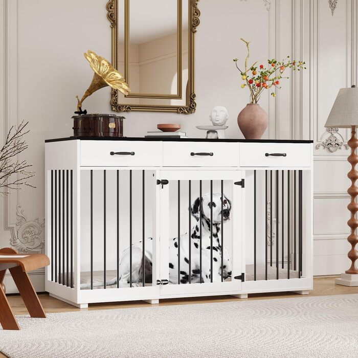 Елегантна собача будка-переноска XXL з шухлядами 137x57x85 см – чорно-біла меблі для собак