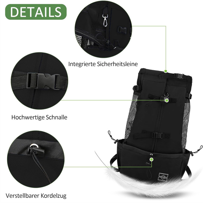 Рюкзак для собак ASOPETS, сумка-переноска, регульований, для середніх собак, для прогулянок, походів, кемпінгу, альпінізму, подорожей (вугільний чорний, M)