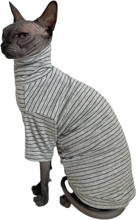 Футболка для котів Sphynx, бавовна, смугаста, з рукавами, для безшерстих порід (жовта, M)