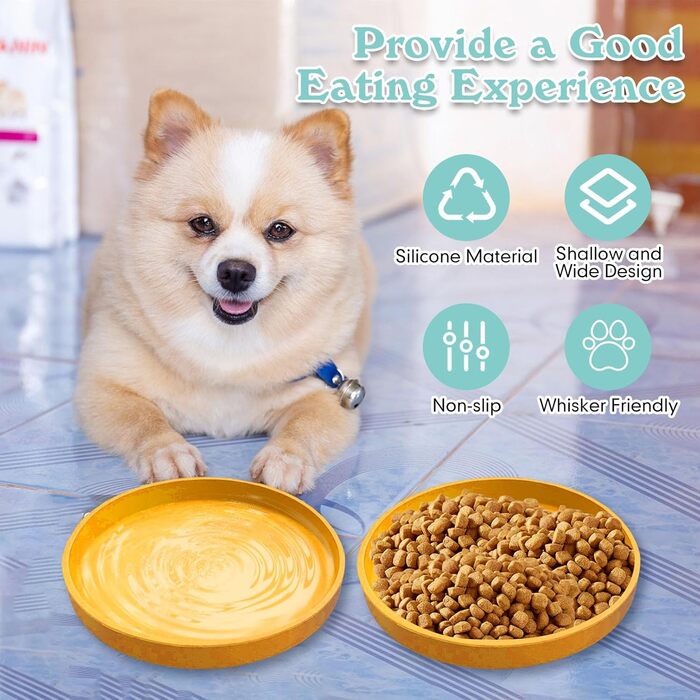 Миски для котів Apatal: силіконові, неслизькі, жовті, 2 шт. (діаметр 18 см)