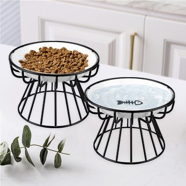 Набір з 2 керамічних годівниць для котів на підставці, підняті миски для кошенят та цуценят