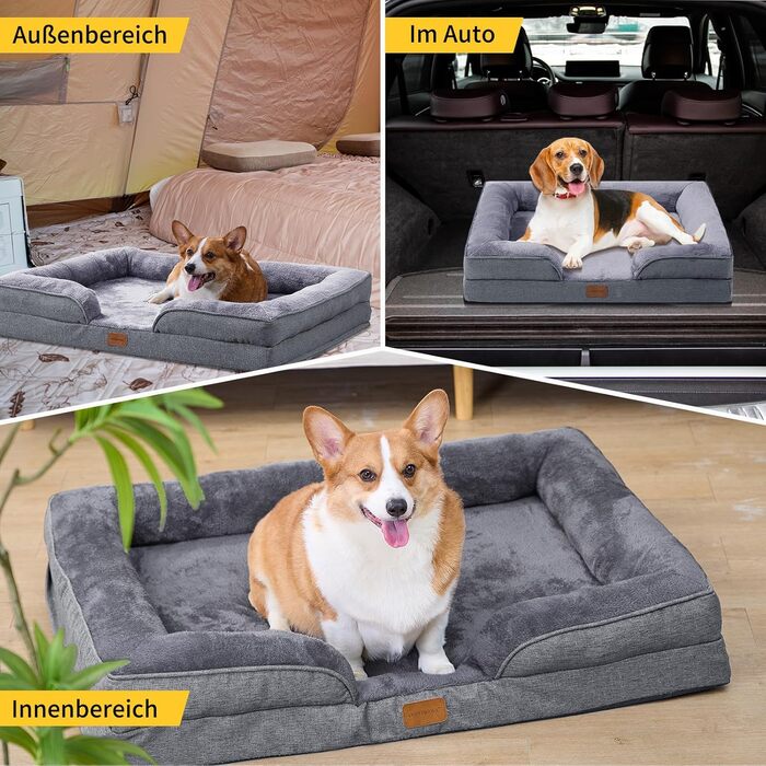 Ортопедичне ліжко для собак середніх та великих порід, 109x84x21 см, з високощільним губчатим наповнювачем, знімний водонепроникний чохол, зручне, антиковзаюче (Темно-сірий, S)