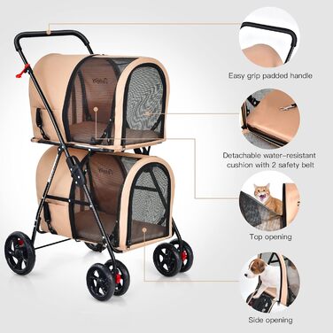 Візок для тварин GOPLUS 2-рівневий складний, 3-в-1, для котів та собак (Бежевий)
