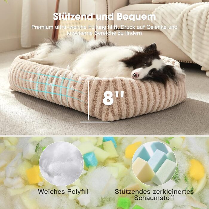 Лежанка для собак маленьких порід, лежанка для собак з високими бортиками, знімний та миючий чохол, кошик для собак з м'яким покриттям з кролячої вовни, 51 x 48 x 15 см (L-76 x 61 x 20 см, Бежевий)