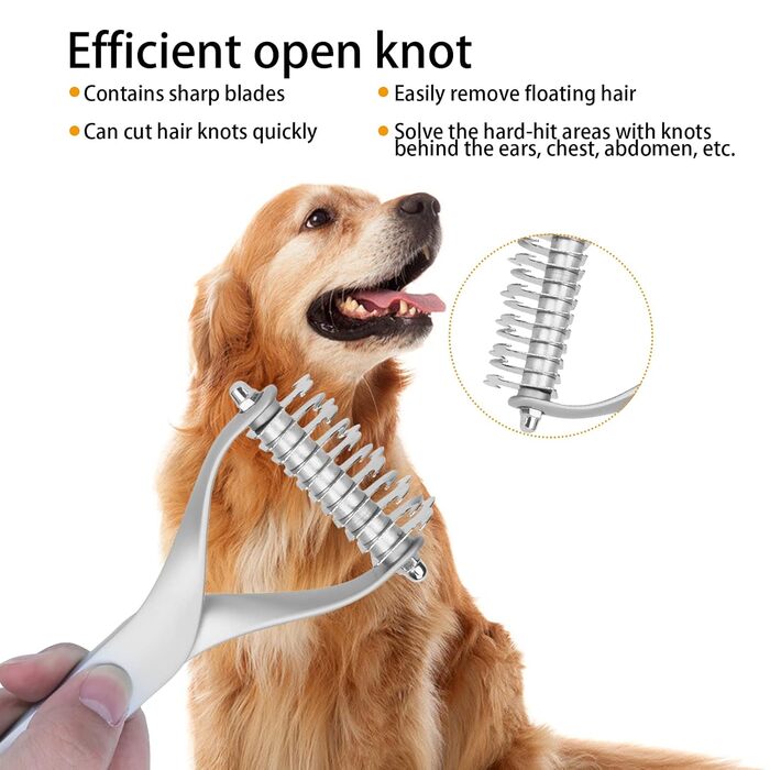Гребінець для собак з довгою шерстю та котів, 2-сторонній гребінець для підшерстка зі сталевими лезами, зрізач ковтунів, догляд за шерстю. Ефективне видалення ковтунів, щадний до шкіри, для собак з довгою шерстю (S), сріблястий