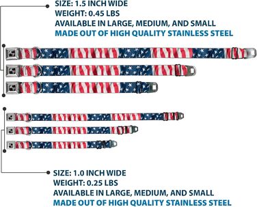 Нашийник для собак Buckle Down Americana зірки та смуги, кісточка, червоно-біло-синій, розмір L (38,1–66 см), нейлоновий