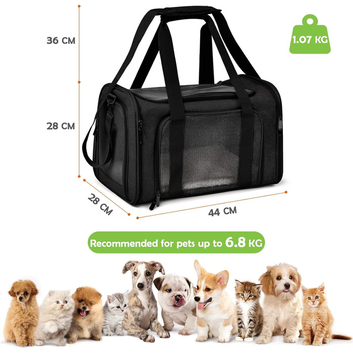 ALLSOPETS Складана переноска для собак і котів, авіаційна сертифікована сумка-переноска для подорожей, транспортування, чорна