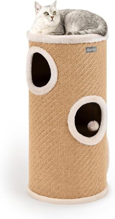 Котячий когтетоп Lionto з сизалю з іграшковим м'ячиком та плюшевим обідком, висота 50 см. Стабільний когтетоп для кошенят та дорослих котів, ідеальний догляд за кігтями та розваги, багато місць для хованнів, діаметр 36 см, висота 50 см (джут, висота 70 см