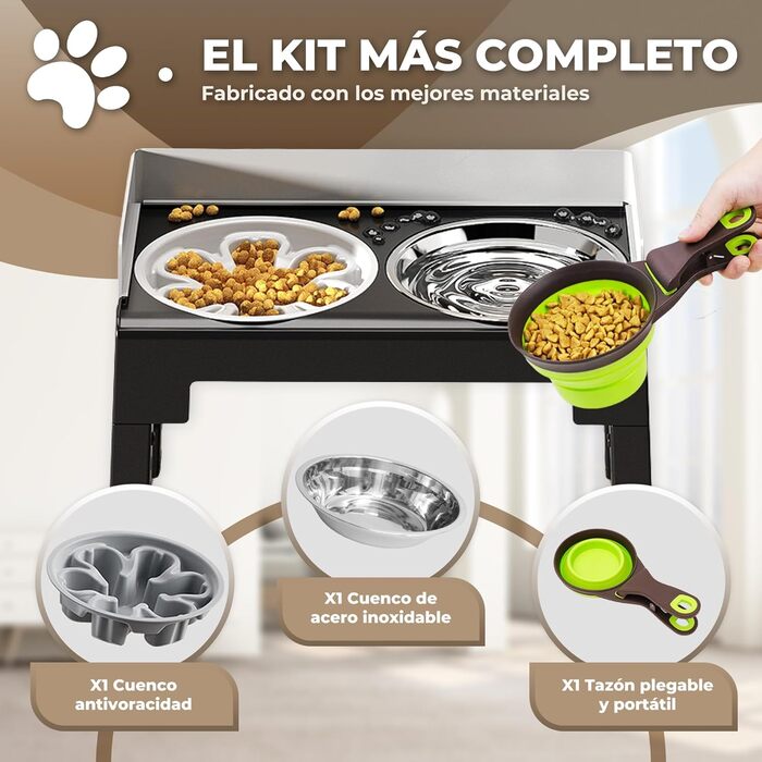 Підвищений годівниця для собак MASCOTOPIA, 6 рівнів, регульований та нахилений, миска для води, 1200 мл + складна ложка, годівниця з нержавіючої сталі, 800 мл, сірий