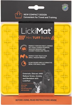 Килимок для собак LICKIMAT Mini Tuff: повільне годування, зменшення нудьги та тривоги, рожевий (жовтий, Buddy)