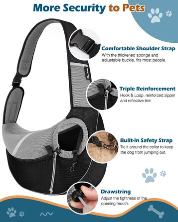Pawaboo: Сумка-переноска для собак, чорна, L. Зручна сумка-транспортер для вигулу та подорожей з тваринами.