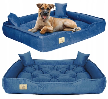 Велюрова лежанка для собак Royal Dog, прямокутна, синя, розмір L