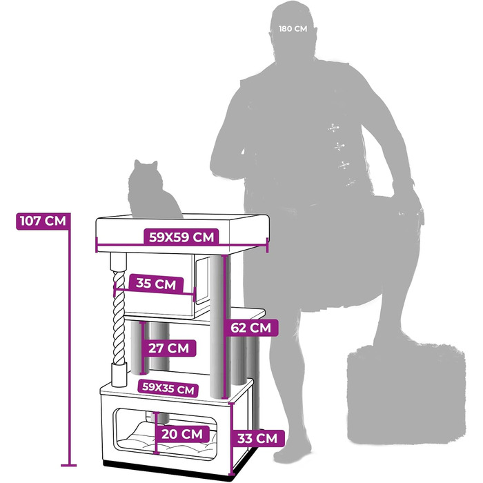 Дряпка для котів Petrebels Lodge 107 см, стійка, з XXL лежаком, для літніх котів, бежевий/кремовий колір