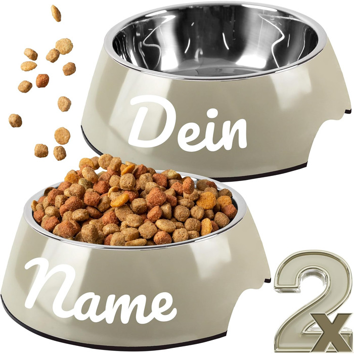 Набір мисок для корму ne&no® для собак та котів (S, 170 мл) з іменем, неслизькі | Миски для котів та собак | Taupe (S)
