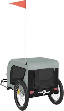 Фасба Причіп для собак, велосипедний причіп для тварин, причіп для собак з відбивачами та прапорцем, причіп для котів та домашніх тварин, сірий та чорний, оксфордська тканина та метал