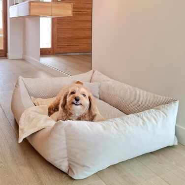 М'яке ліжко для собак 4L Textil Teo, бежеве, 100x80 см. Знімний та пральний чохол, корзина для собак середнього розміру, зручне собаче ліжко.