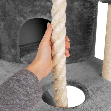 HAPPYPET Дряпка для котів 181 см, стійке котяче дерево, товсті стовпи 11 см, будиночок і ігровий тунель, великі лежанки, канат, сірий